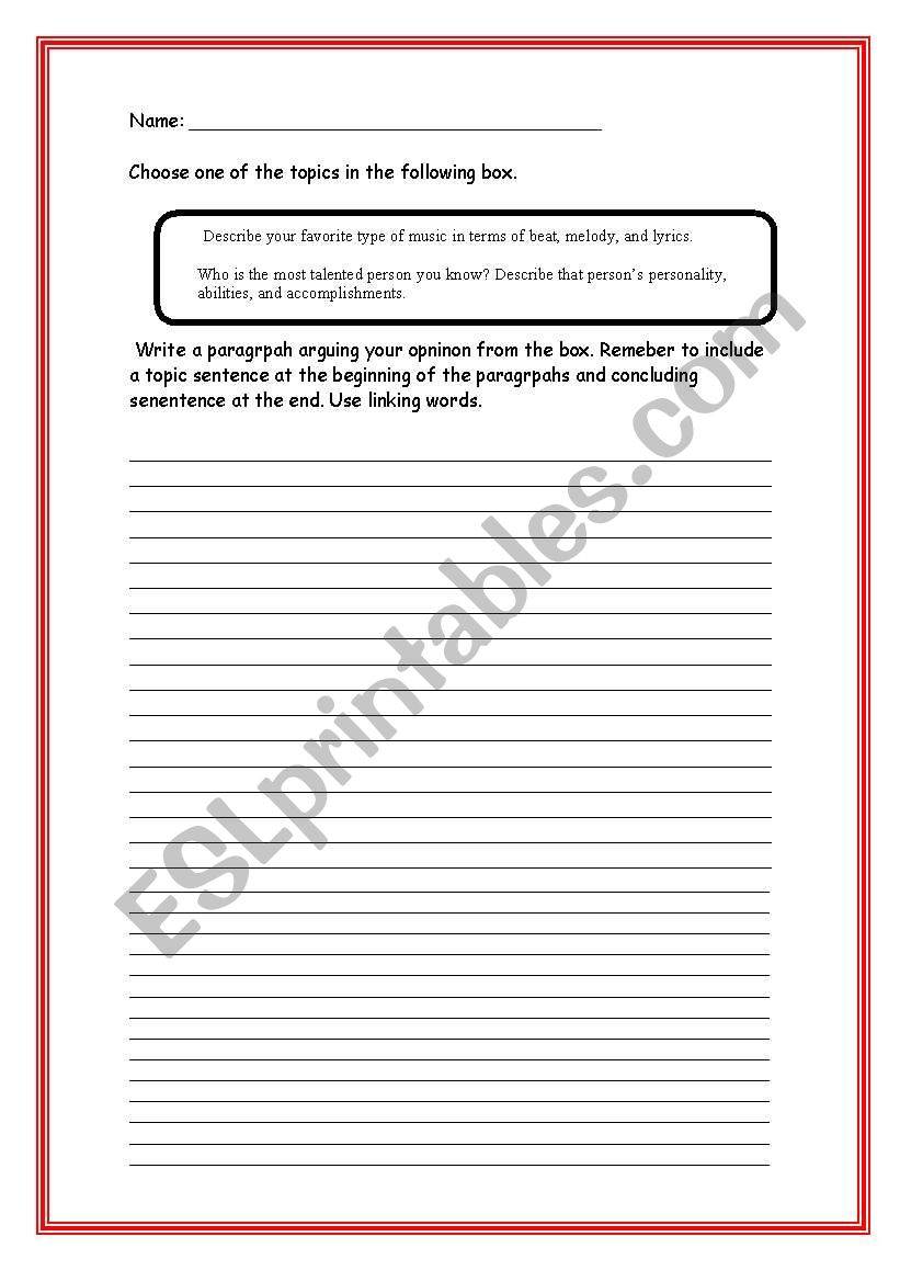 Paragraph worksheet