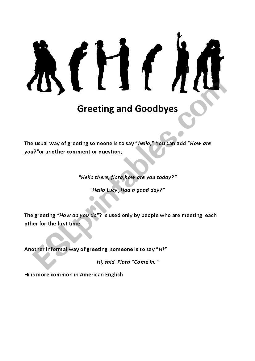  greetings  and goodbyes worksheet