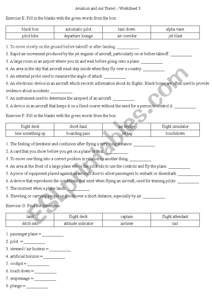 Aviation and Air Travel - Worksheet 3