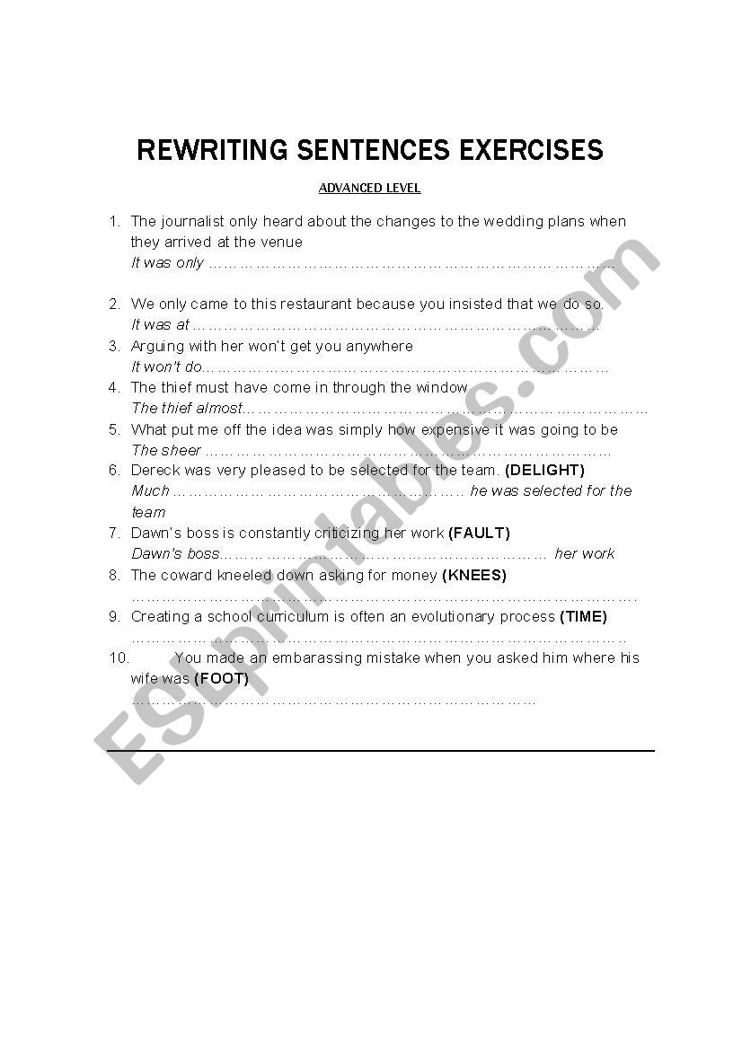 Advanced rewriting sentences for the gifted 