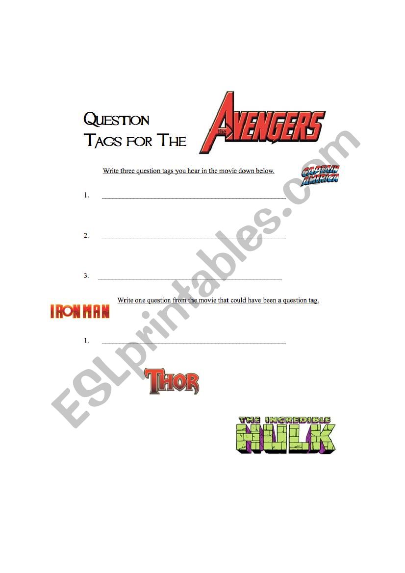 Avengers Question Tag worksheet