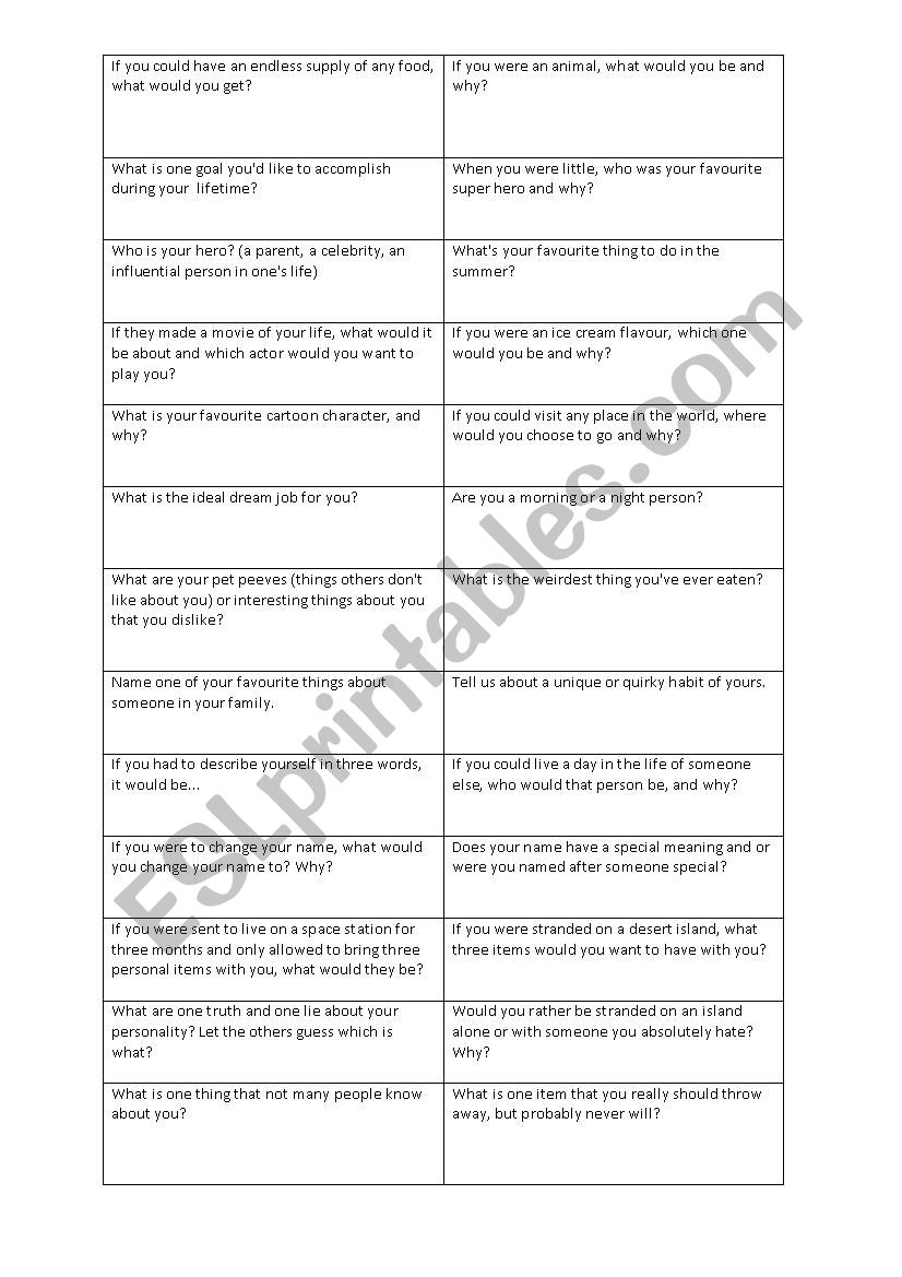 Ice breakers  worksheet