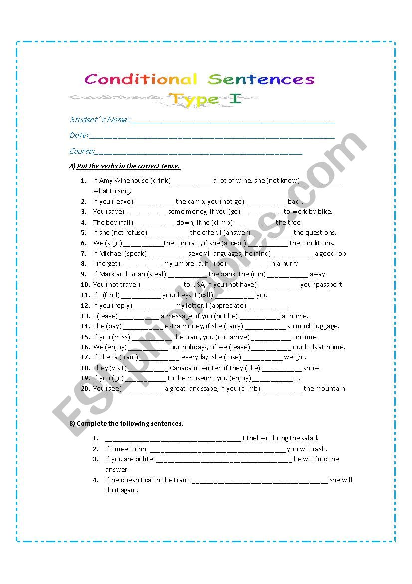 CONDITIONAL SENTENCES worksheet