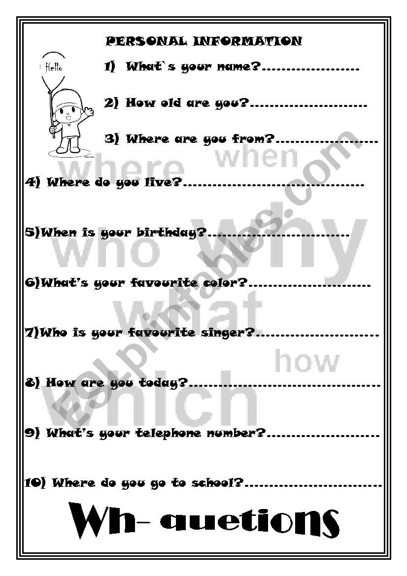 Wh- questions worksheet