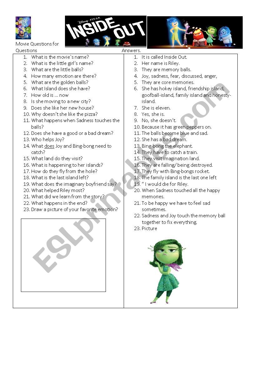 Inside Out Disney Movie Questions