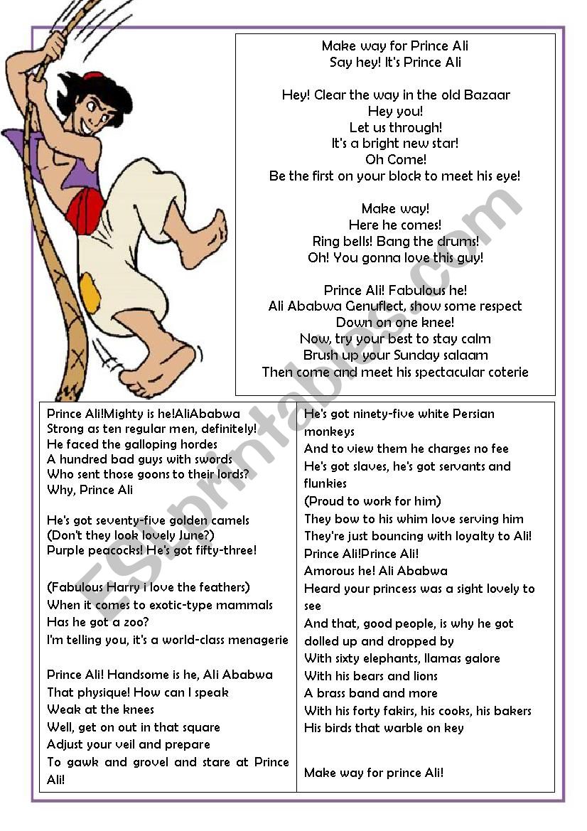 AladdinÂ´s Prince Ali Song sheet