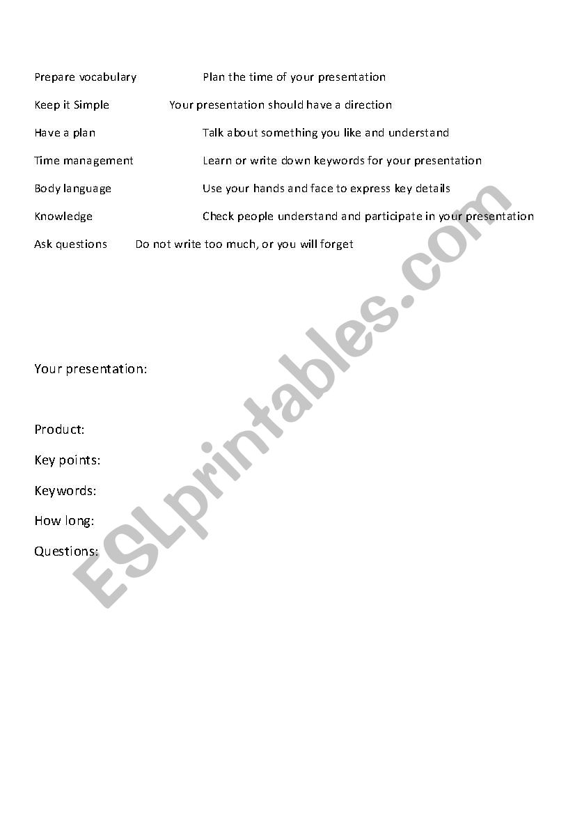 Making presentations  worksheet