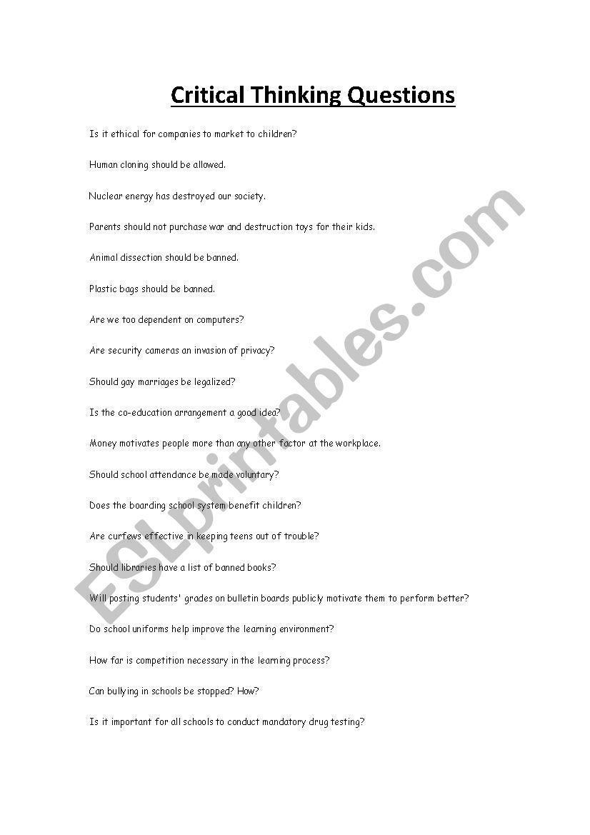 Critical Thinking worksheet