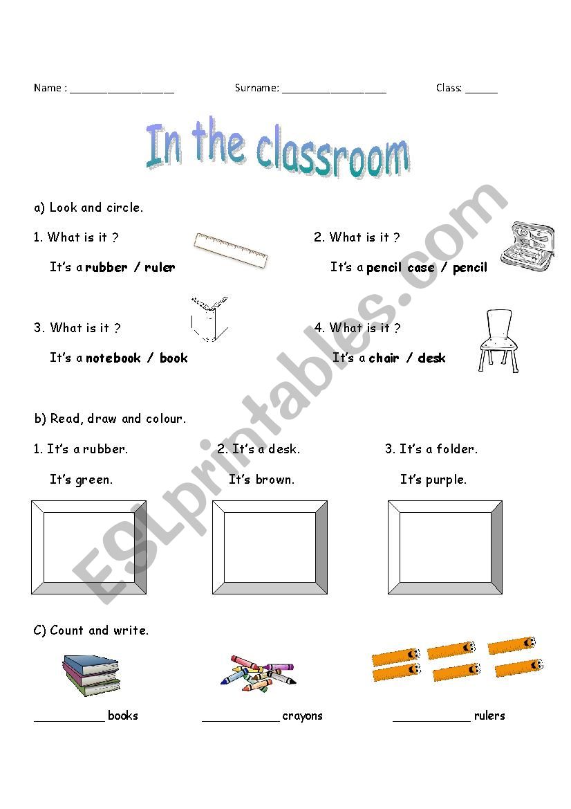 In the classroom worksheet