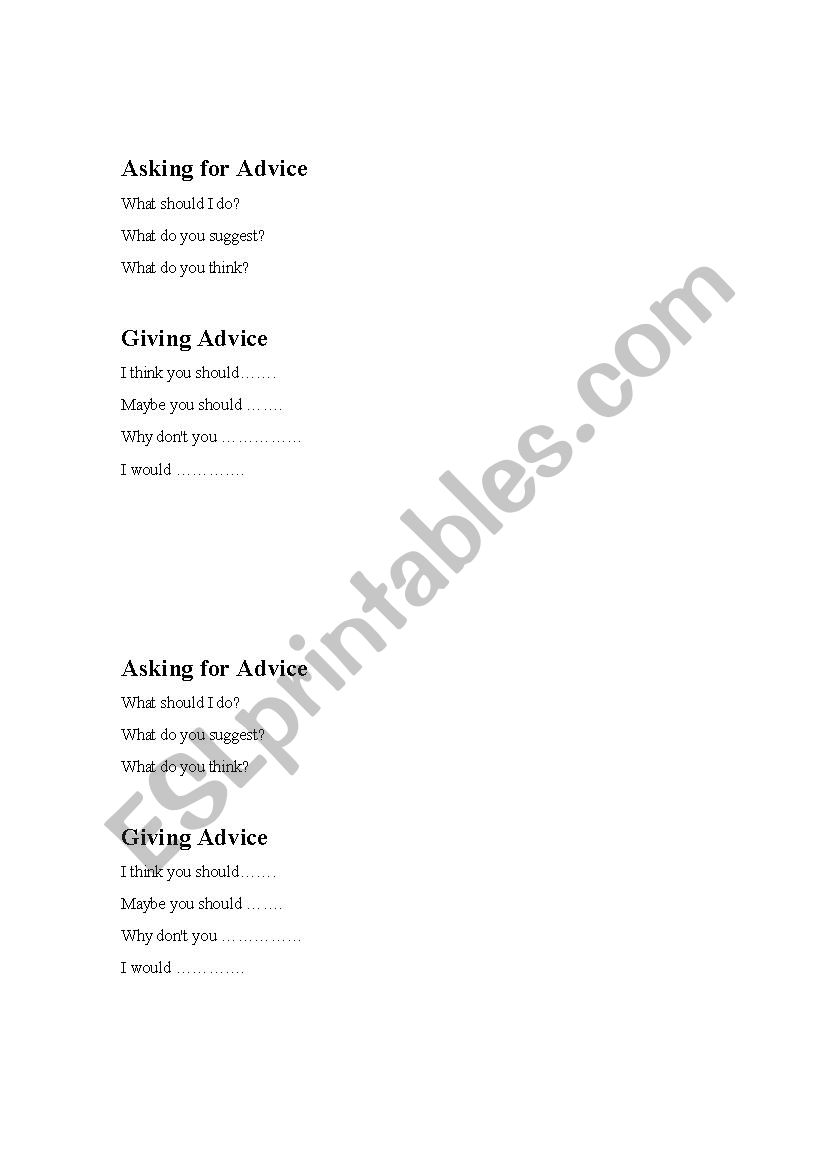 giving advice for beginners  worksheet