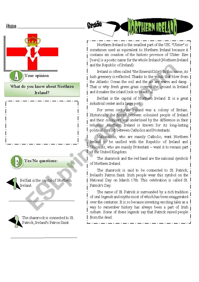 Northern Ireland Worksheet worksheet