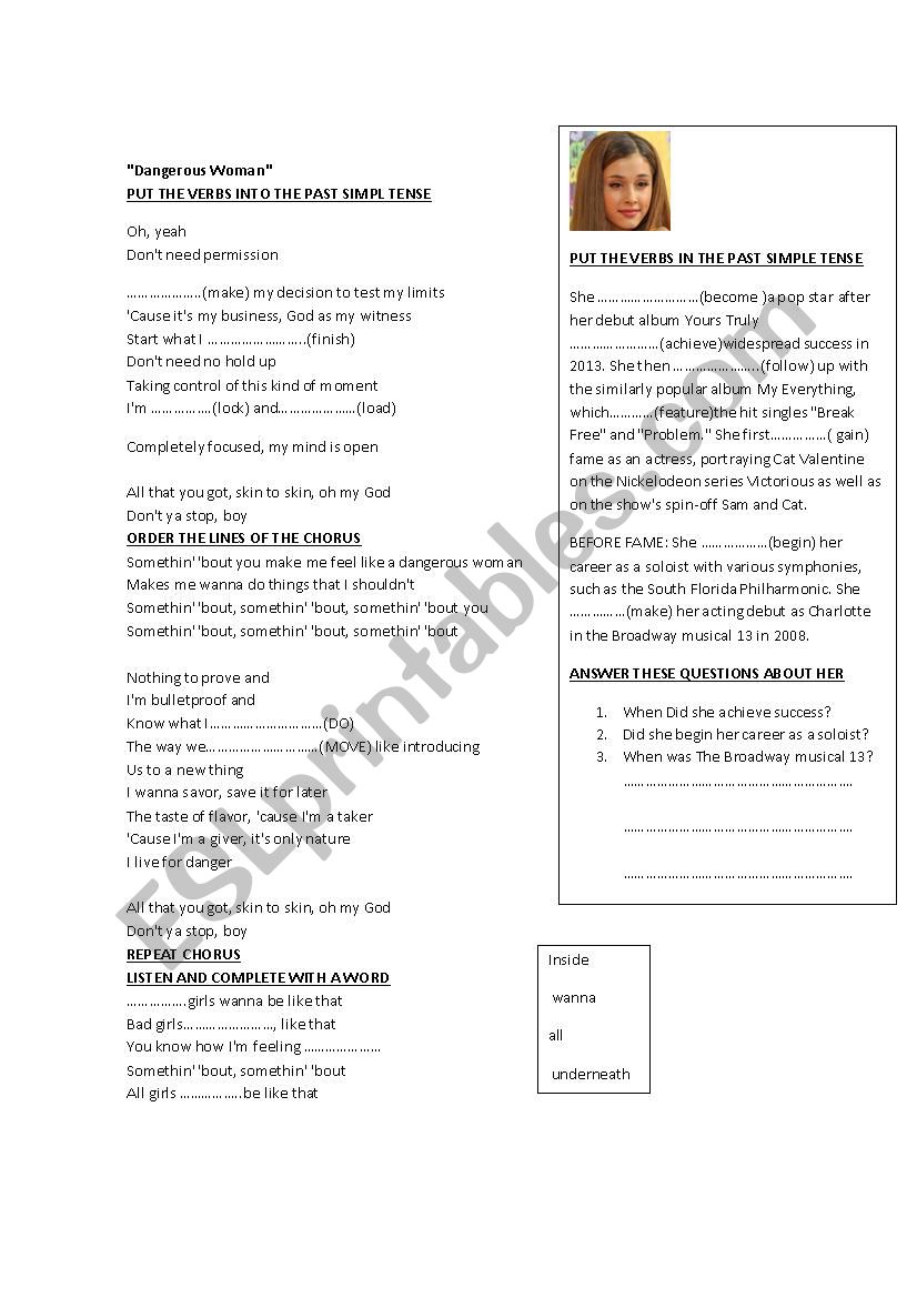 dangerous woman worksheet