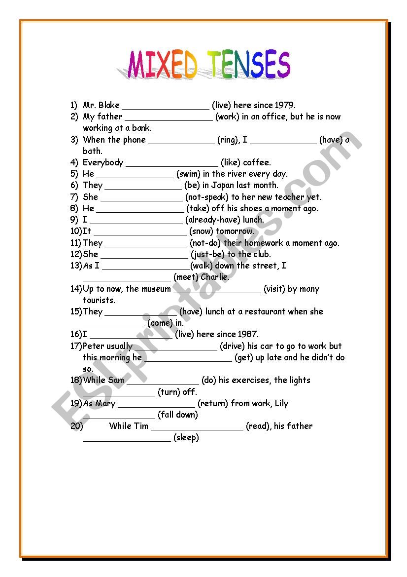 mixed tenses worksheet