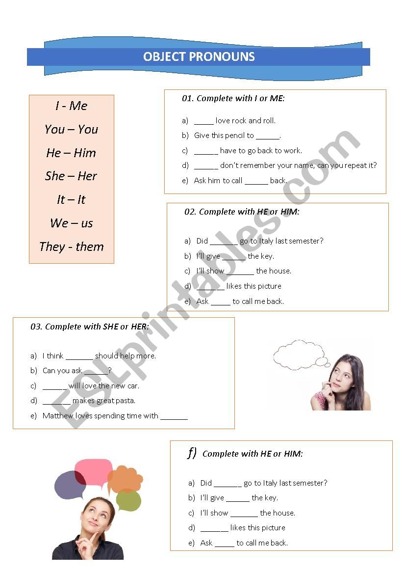 OBJECT PRONOUNS worksheet