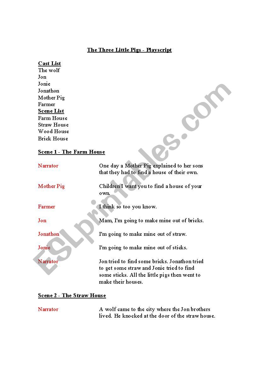The Three Little Pigs Play worksheet