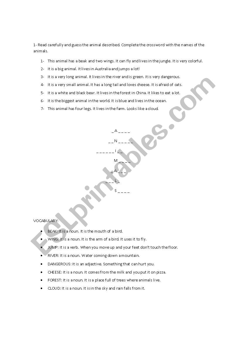 Animal vocabulary and present simple