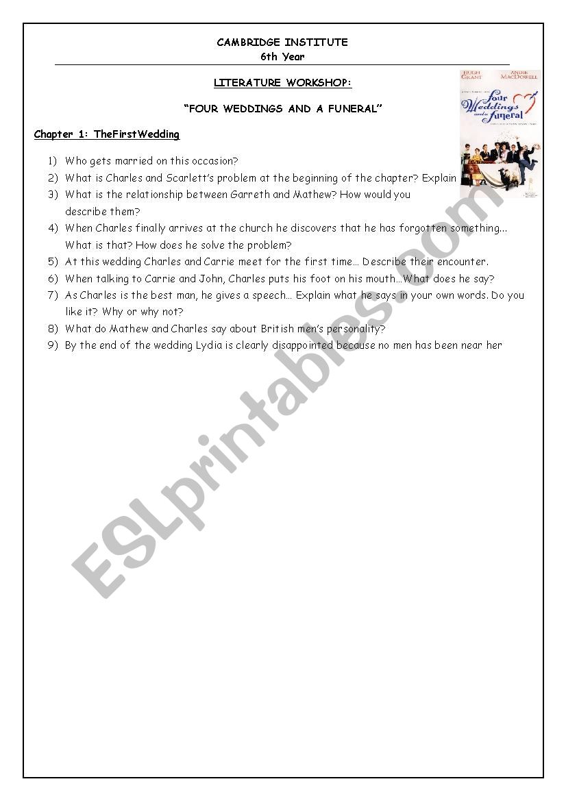 Four Weddings and a Funeral- Questions from chapters 1-4