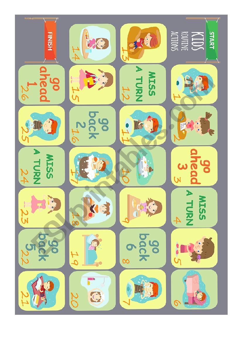 Daily routine actions board game