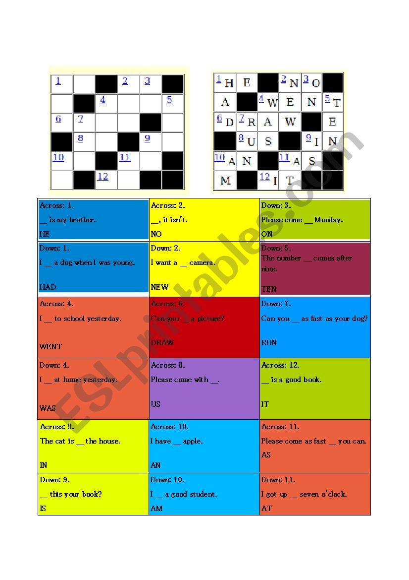 Crossword puzzle worksheet