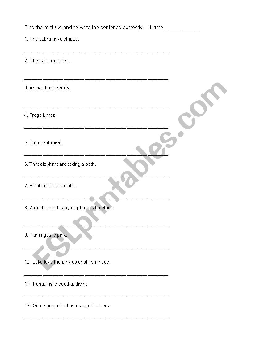 Subject/verb worksheet