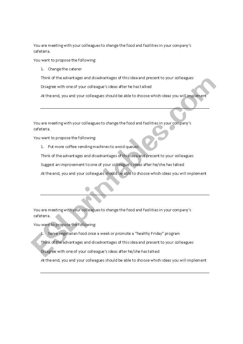 Making suggestions roleplay worksheet