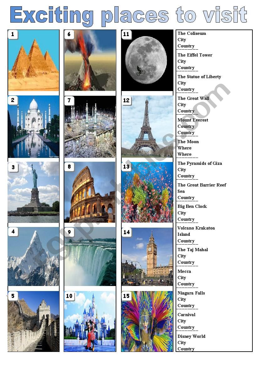 Places to visit worksheet