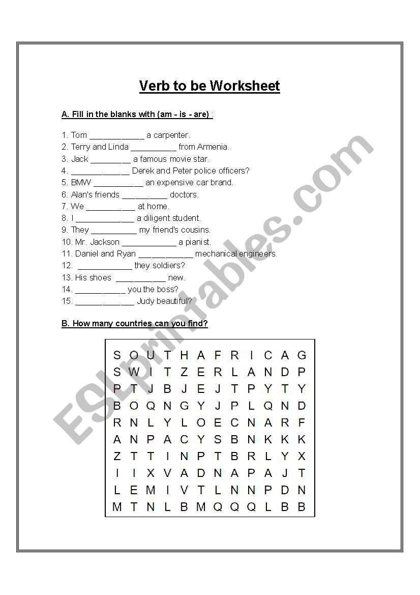 Verb to be worksheet