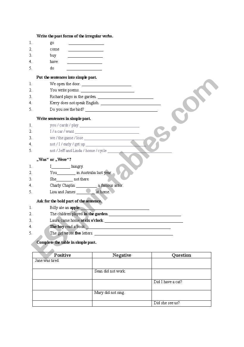  simple past worksheet