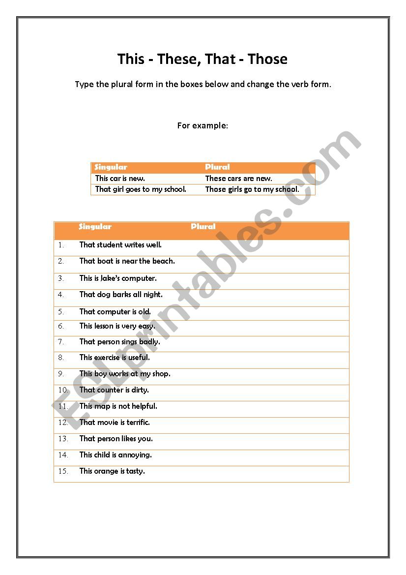 This-These That-Those and Plurals Practice