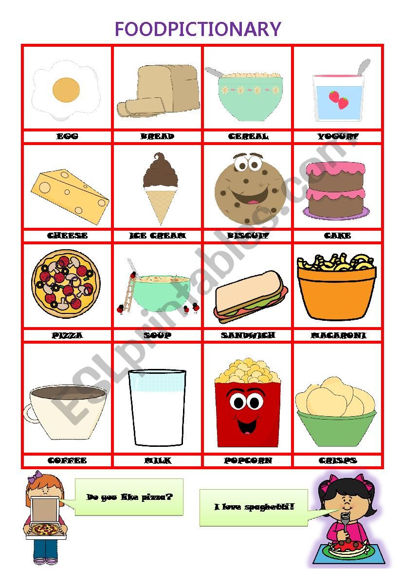 Food pictionary worksheet