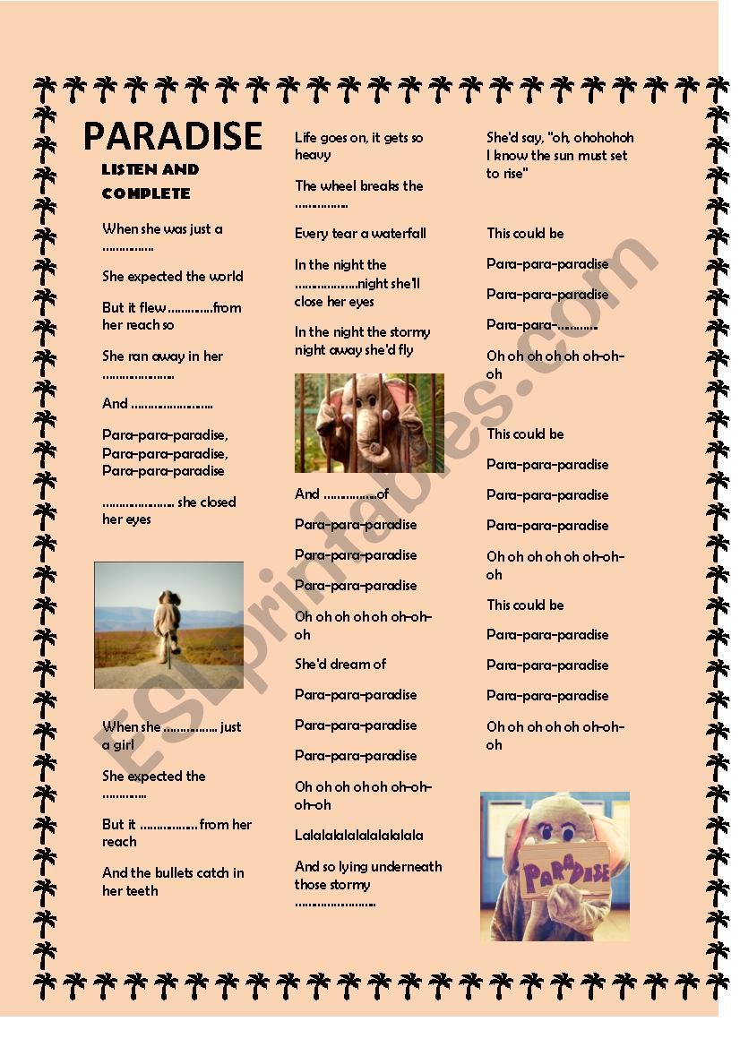 PARADISE - COLDPLAY worksheet