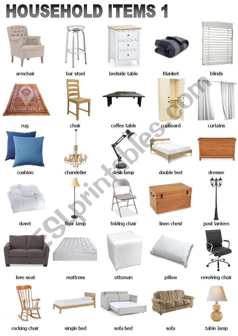 Household Items 1 worksheet