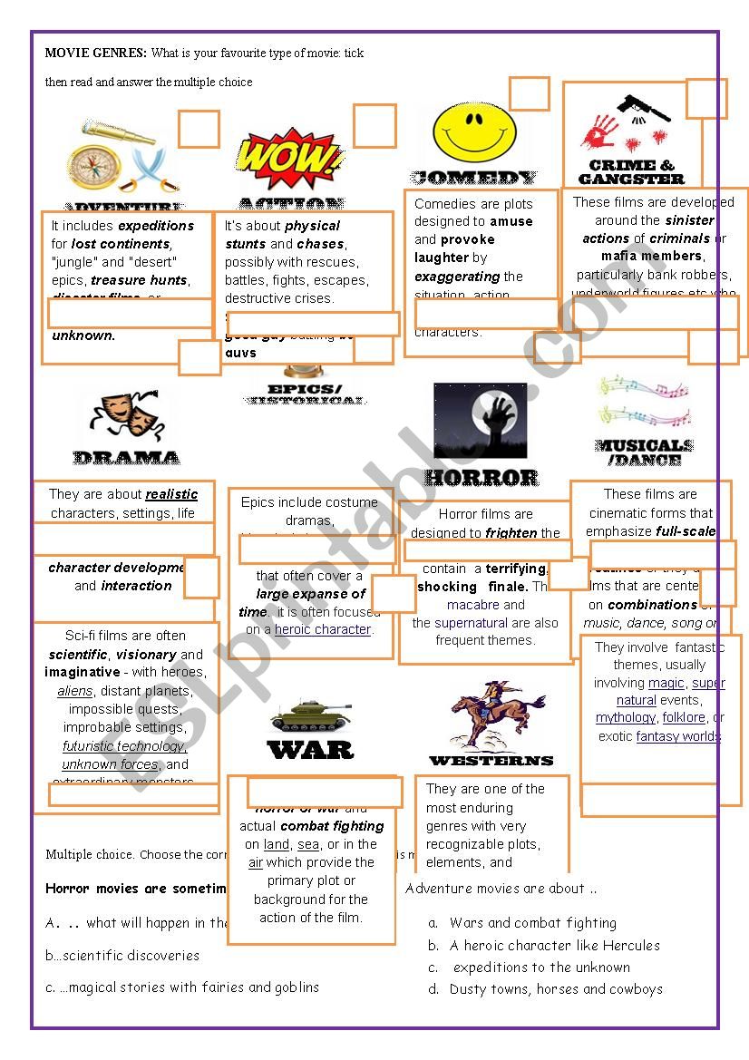 movie genres worksheet