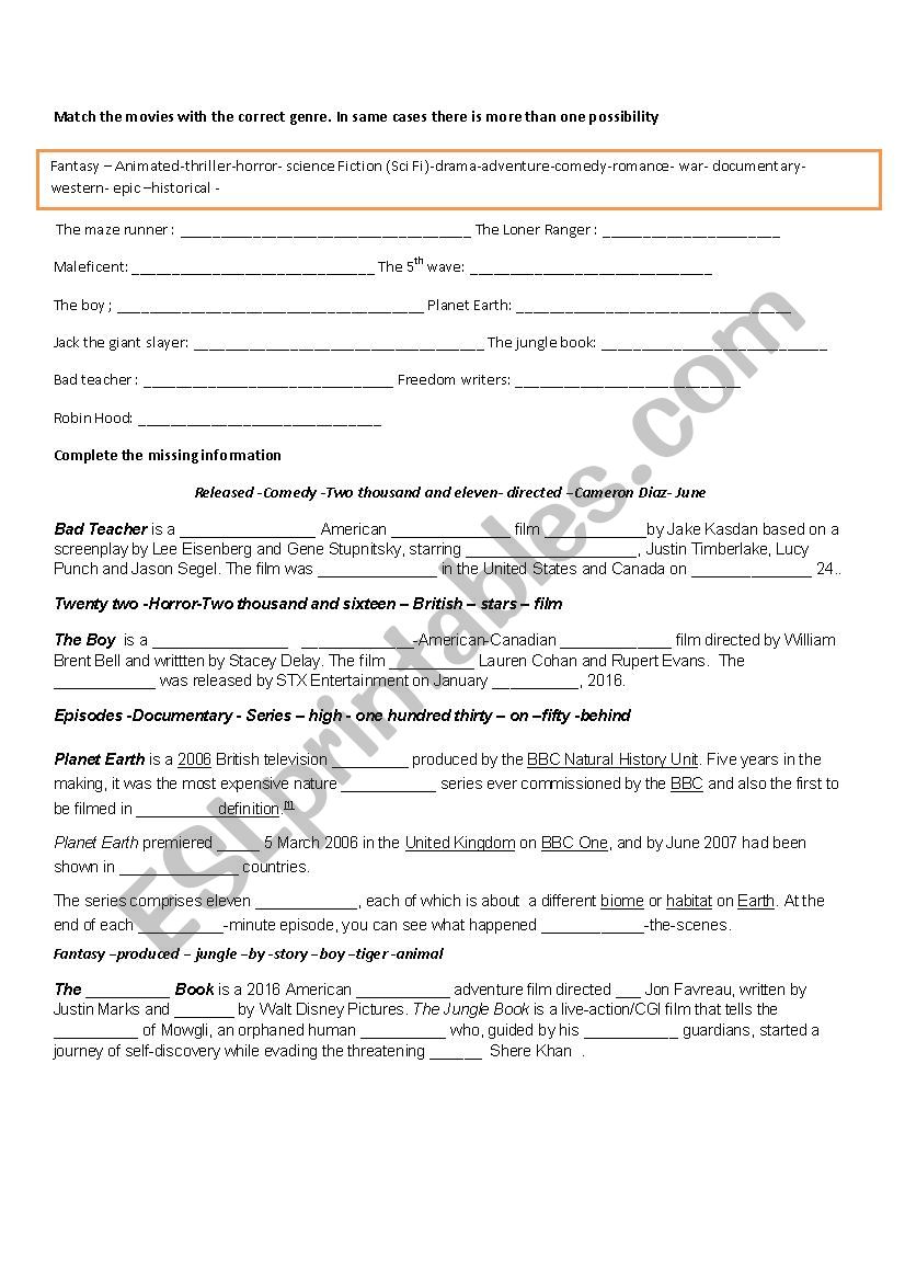 movie beginnings worksheet