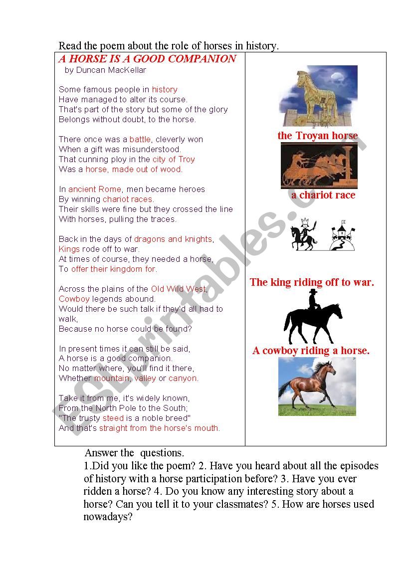 A HORSE (a poem) worksheet