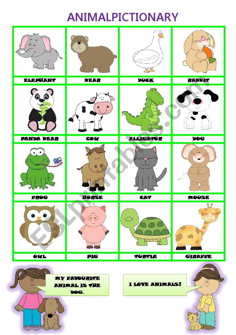 ANIMAL PICTIONARY worksheet