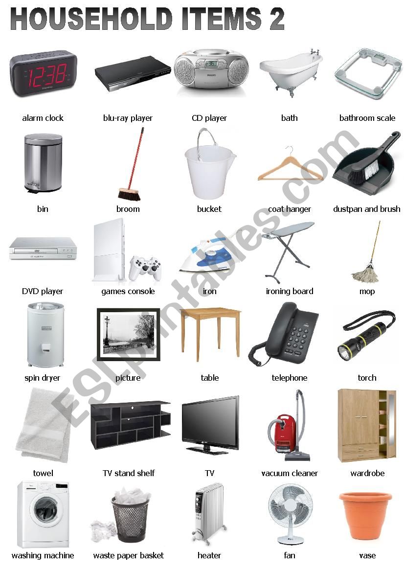 Household Items 2 worksheet