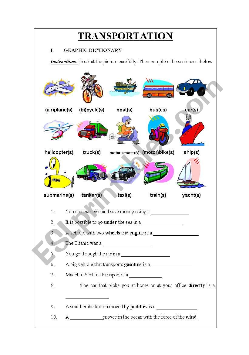 TRANSPORTATION worksheet