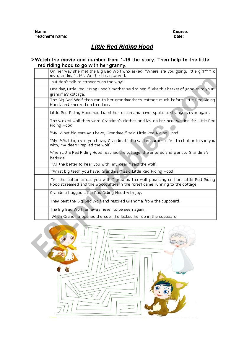 The little red riding hood worksheet
