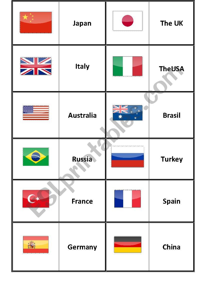 Domino Game About Countries worksheet
