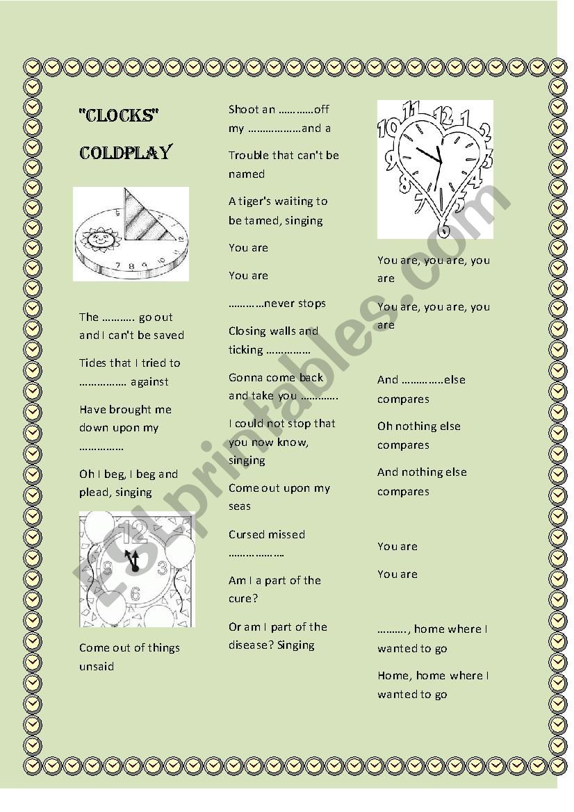 SONG CLOCKS: COLDPALAY worksheet