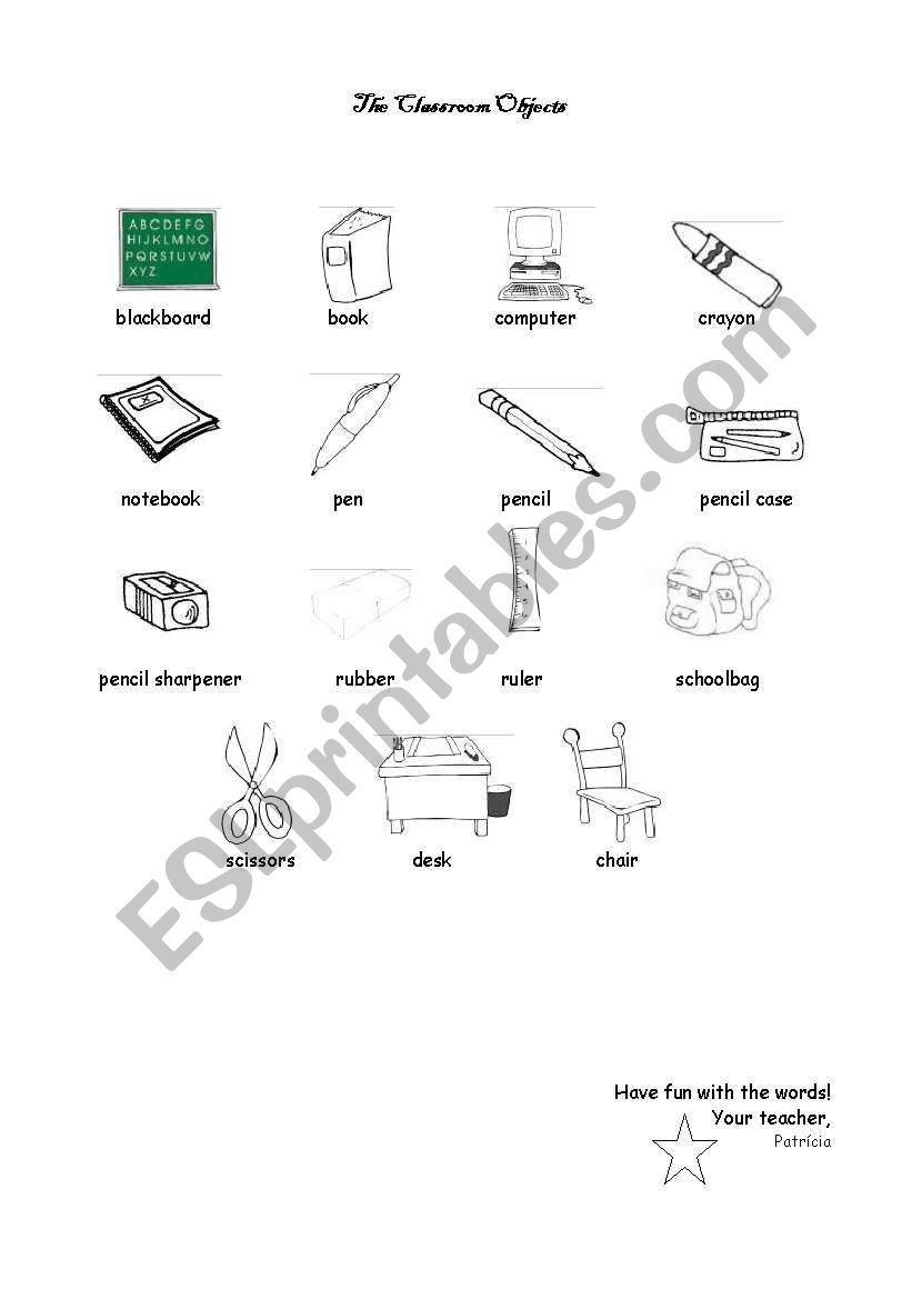 Classroom objects worksheet