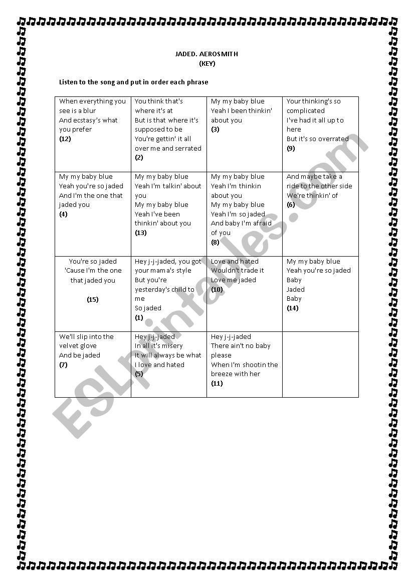 SONG JADED worksheet