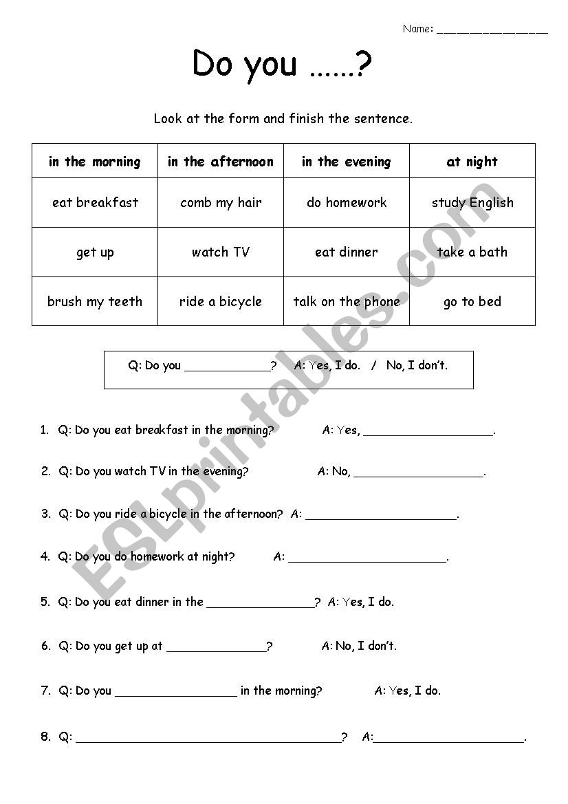 Routine worksheet