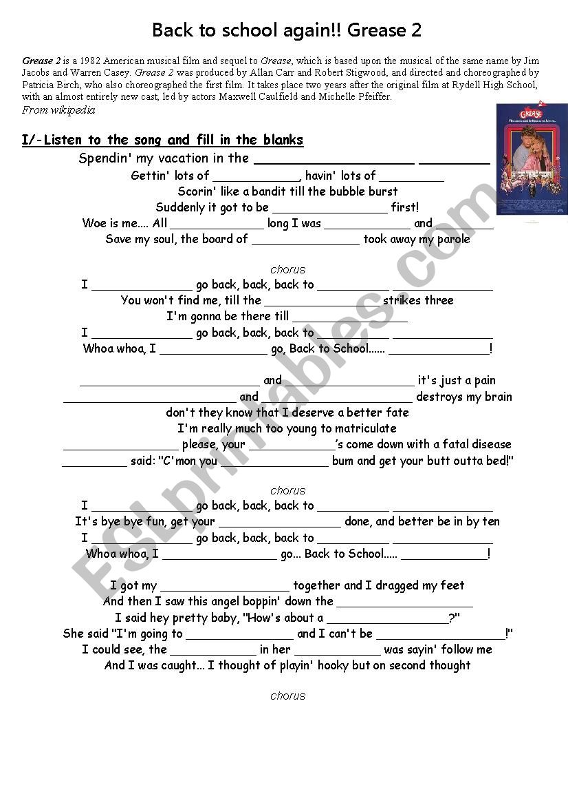 Back to school again worksheet
