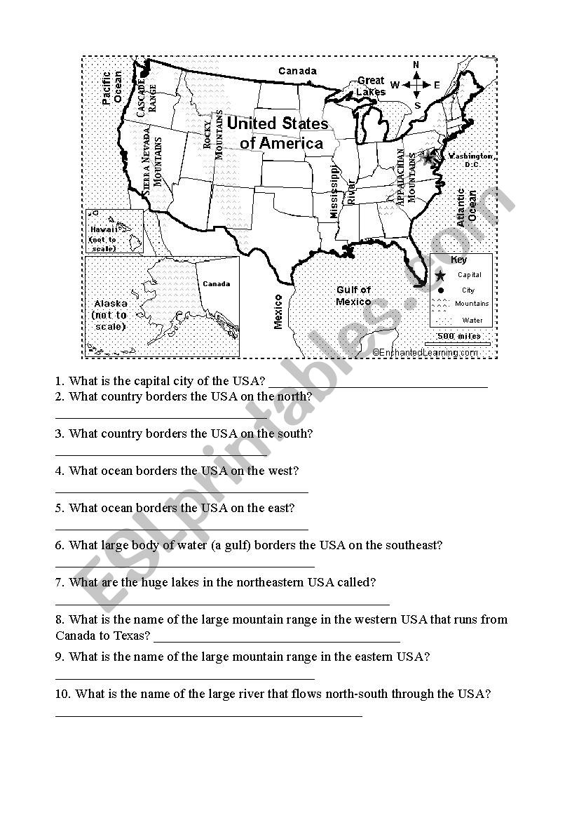 USA quiz worksheet