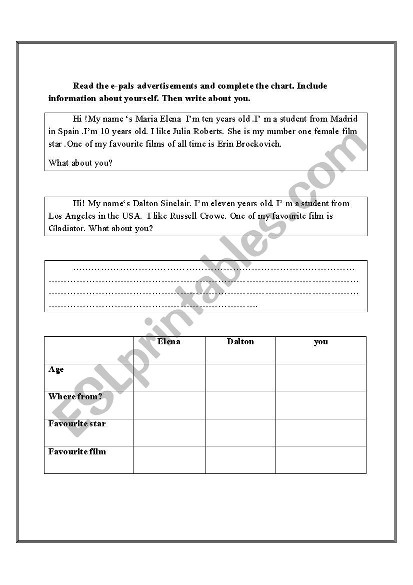 e-pals and films worksheet