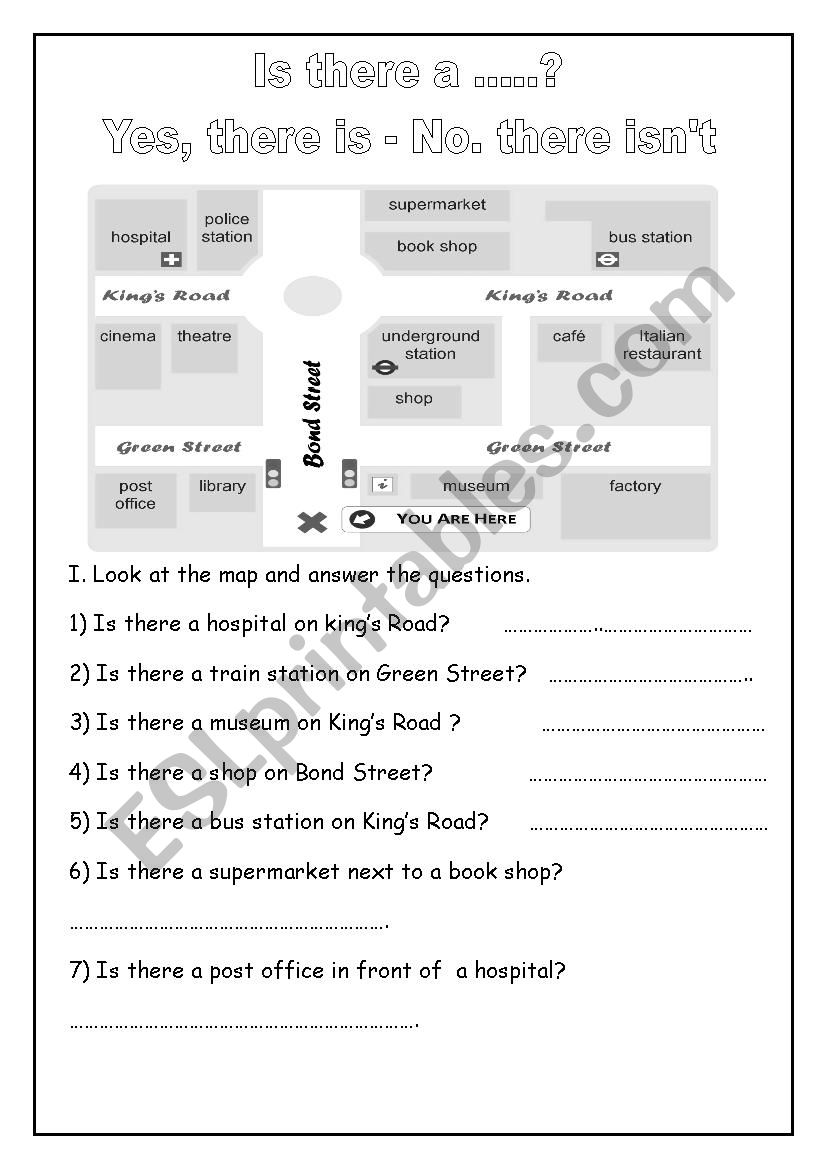 Places in town Map worksheet