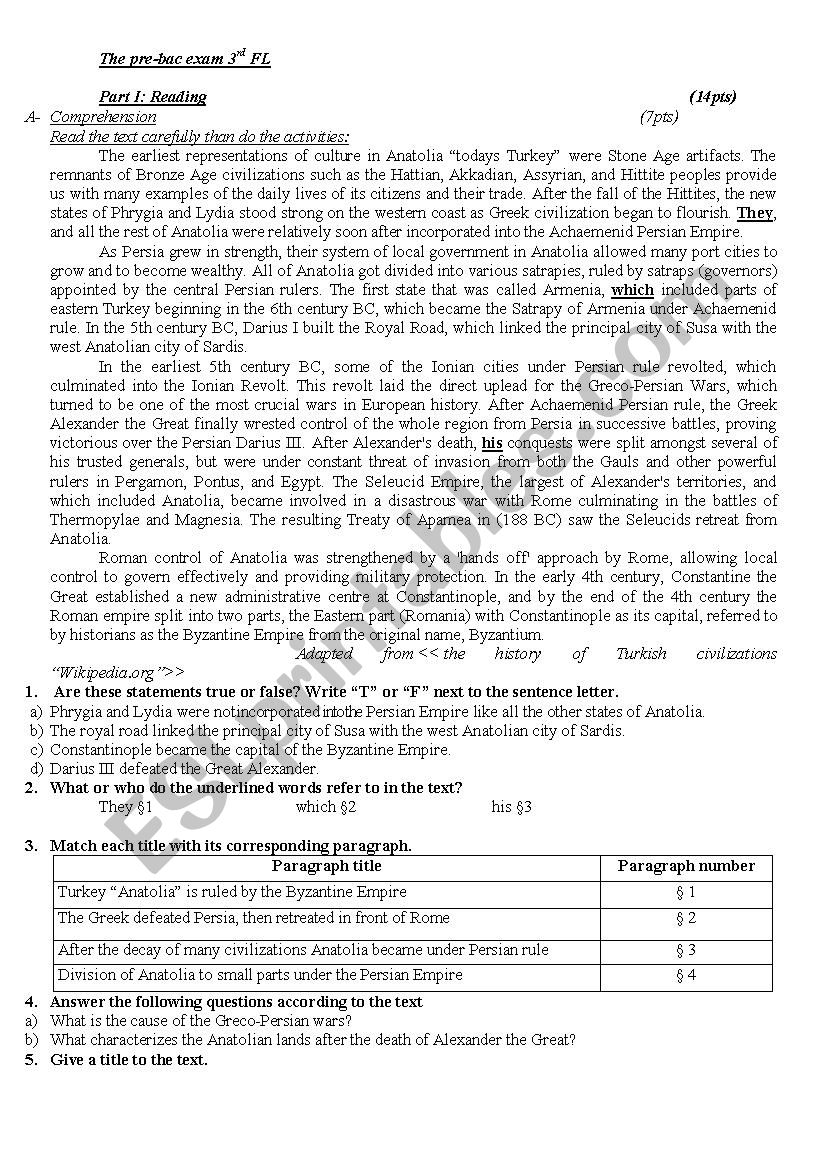 third term exam 3fl worksheet