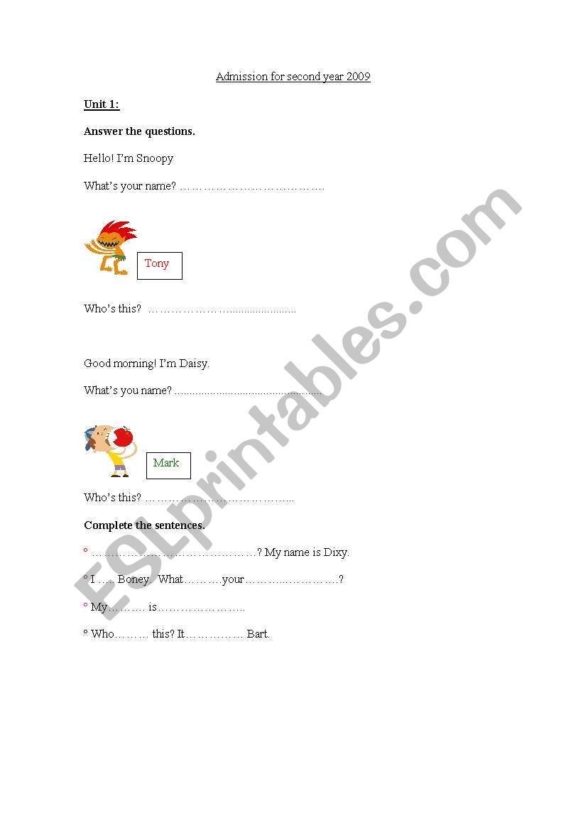 hello! my name is... worksheet
